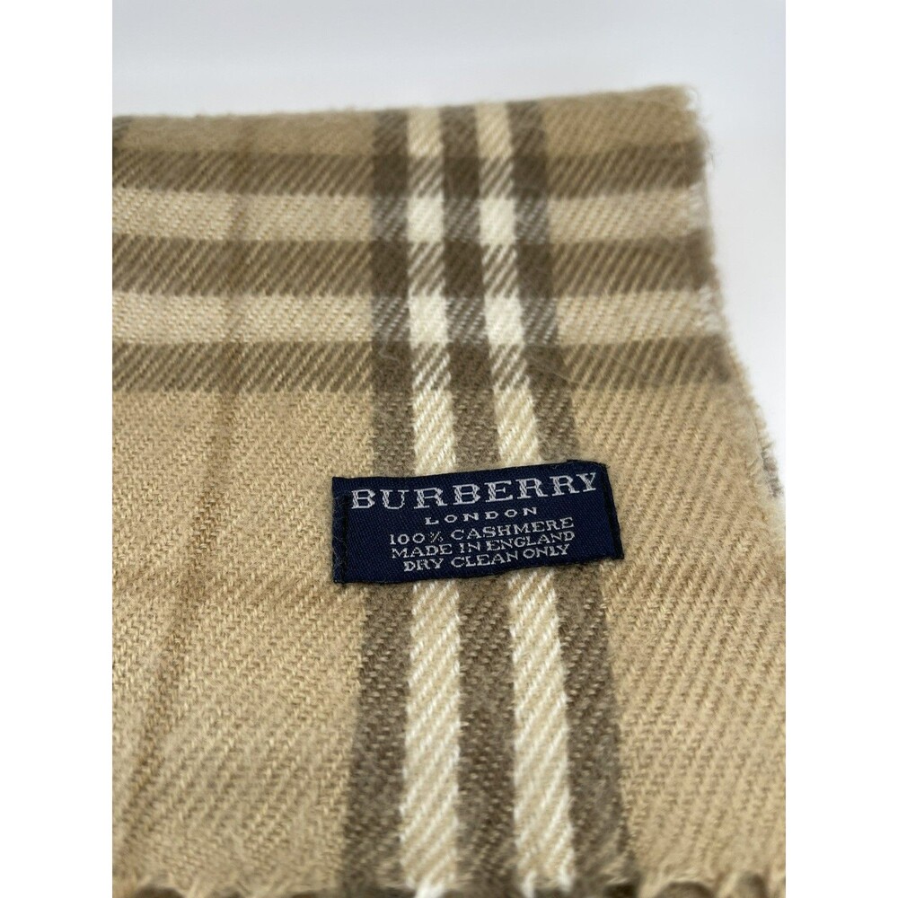 Burberry London 100% Cashmere Scarf Beige Check Made in England 150x30cm/102